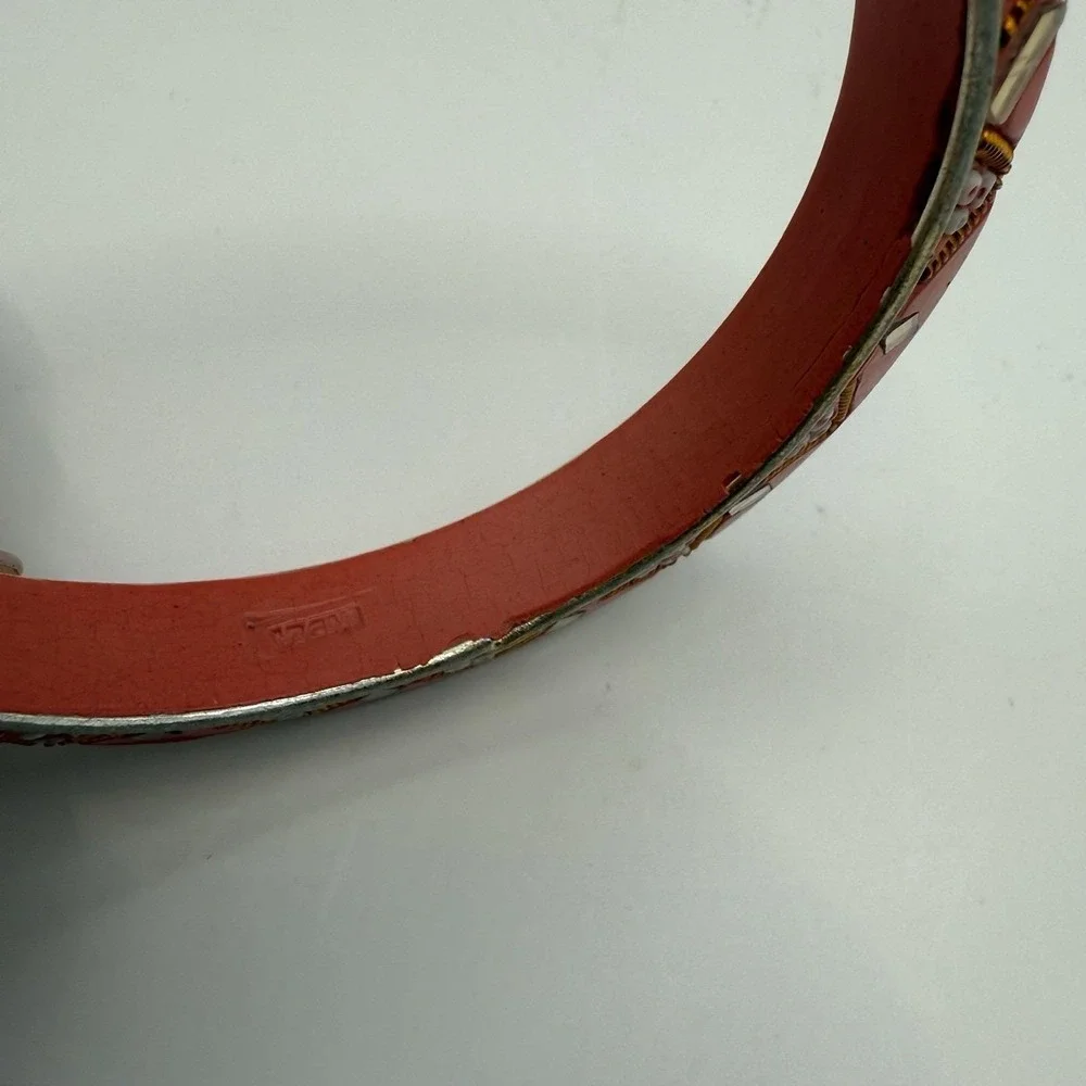 Vintage‎ India Bangle Bracelet Coral Beaded Gold Boho Ethnic Statement Jewelry